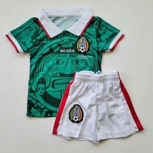 Kids Mexico 1998 World Cup uniform green jersey set